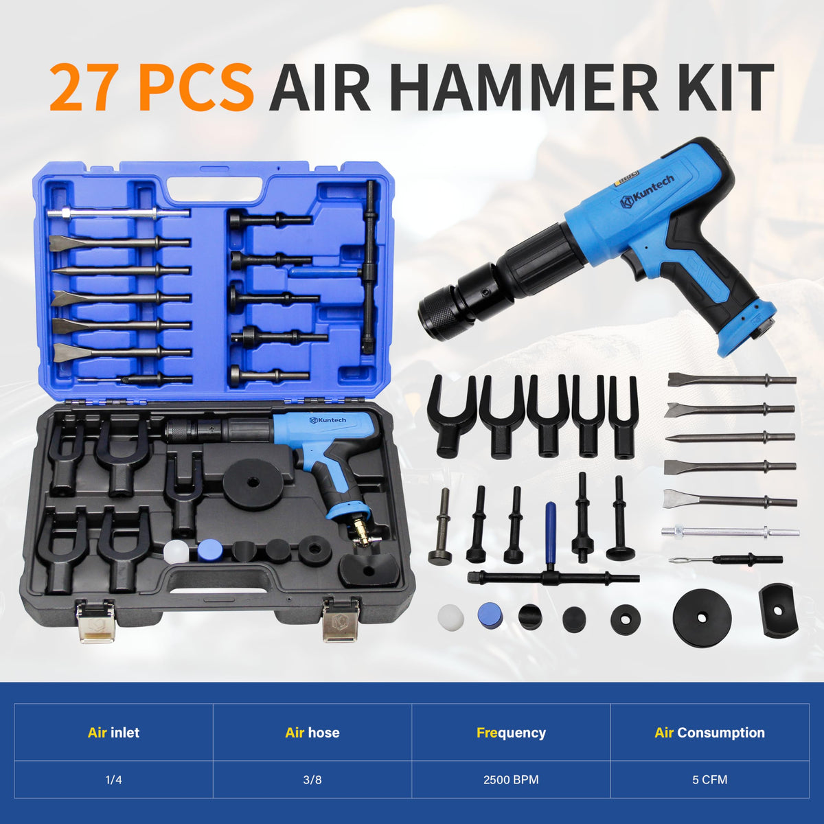 Kuntech air hammer kit handle design, ergonomic grip for comfortable use.