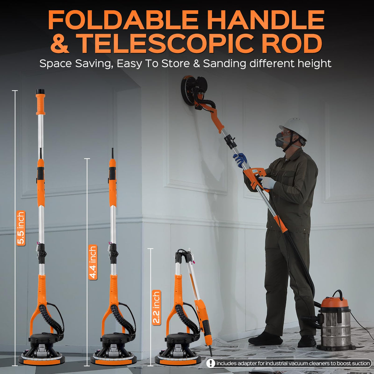 KUPERIA drywall sander powered by an 8.5A motor for fast results.