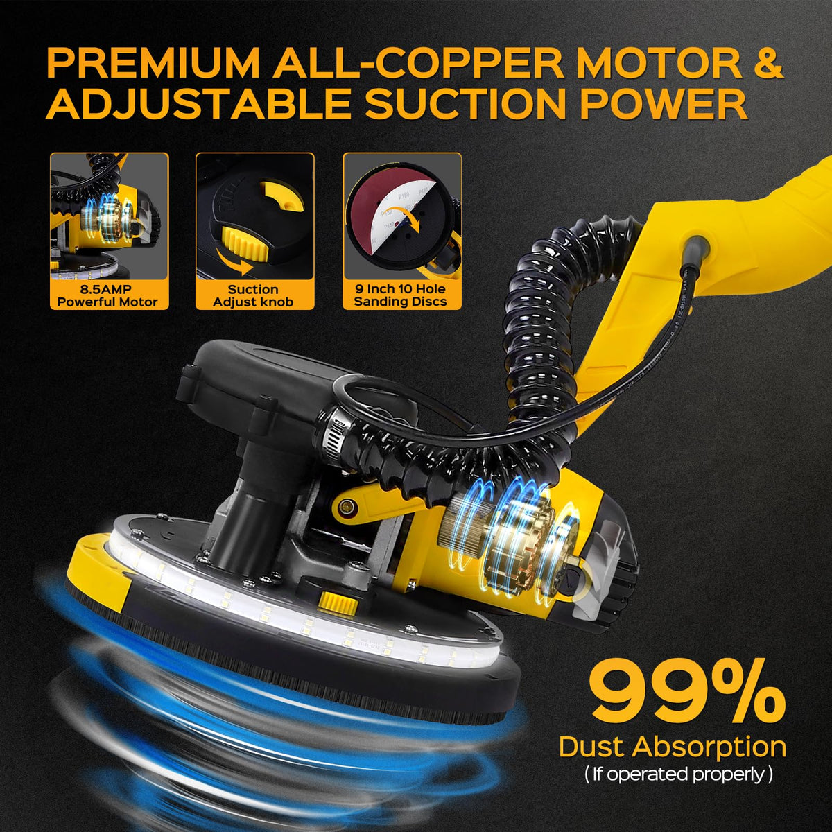 KUPERIA drywall sander dual vacuum system for cleaner dust control.