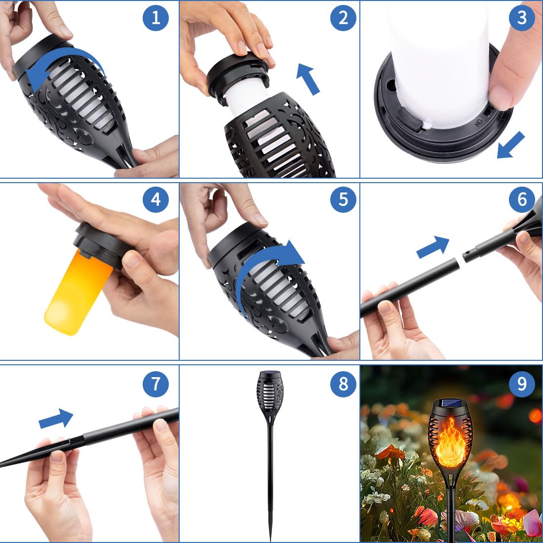 Kurifier 16-pack includes torches, poles, spikes, and a manual for setup.