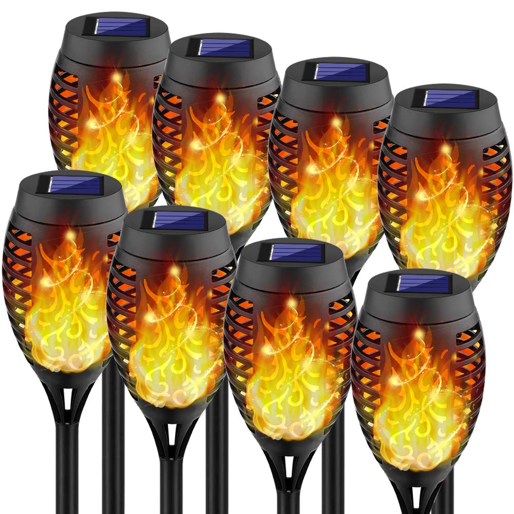 Kurifier solar torch light flicker shows a soft real-flame effect for outdoor ambiance.
