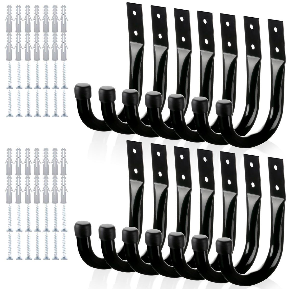 KURUI large metal wall hooks in a 14-piece pack for garage storage.