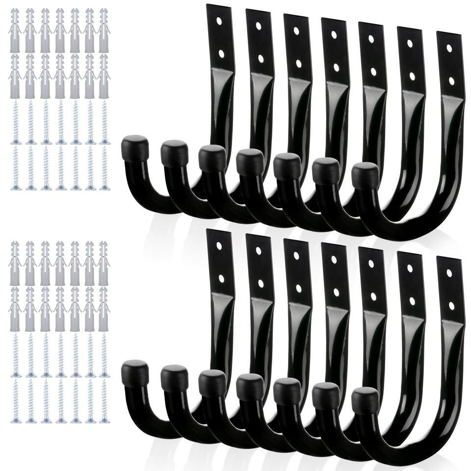 KURUI large metal wall hooks in a 14-piece pack for garage storage.