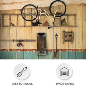KURUI multi-use storage hooks accommodate bicycles, ladders, poles, and more