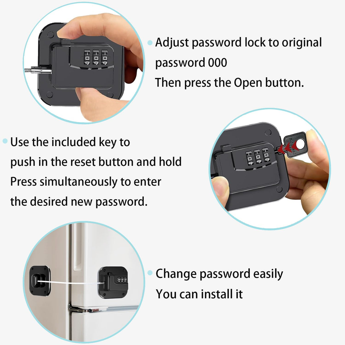 Kusaiooi fridge lock uses durable ABS and steel cable for long-lasting reliability.