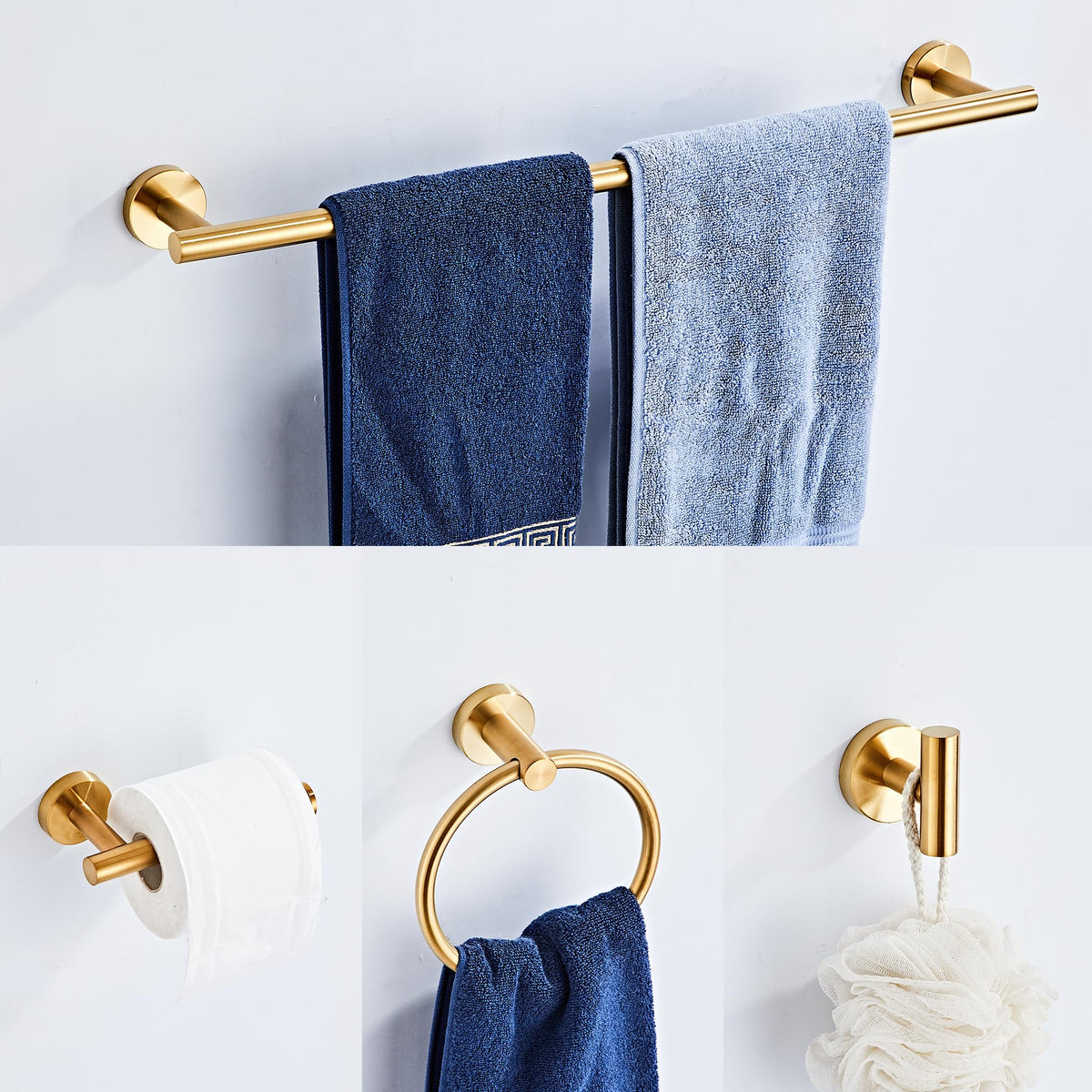 KUUBTH brushed gold towel ring keeps towels within reach after a shower