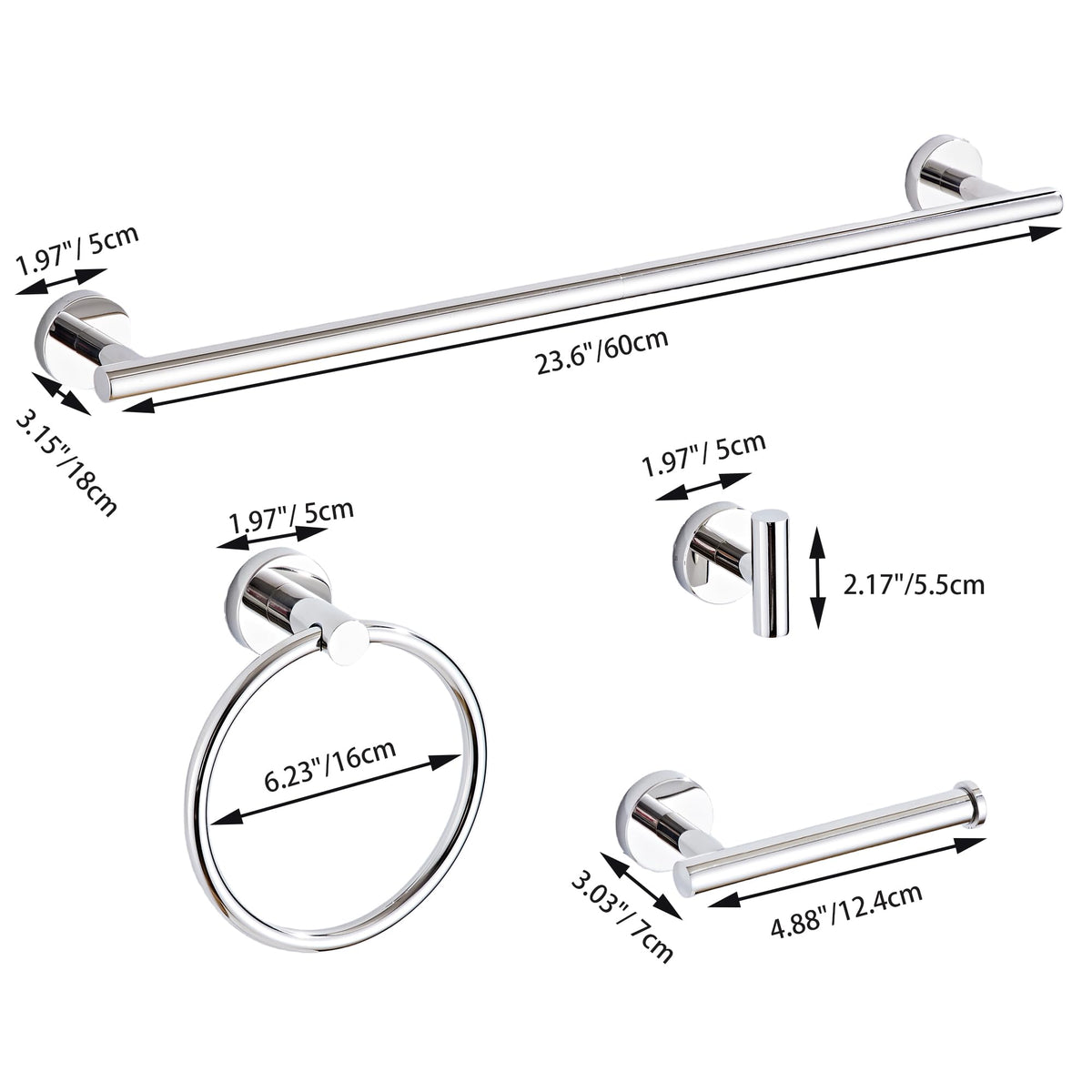 KUUBTH chrome bathroom hardware packaging and contents