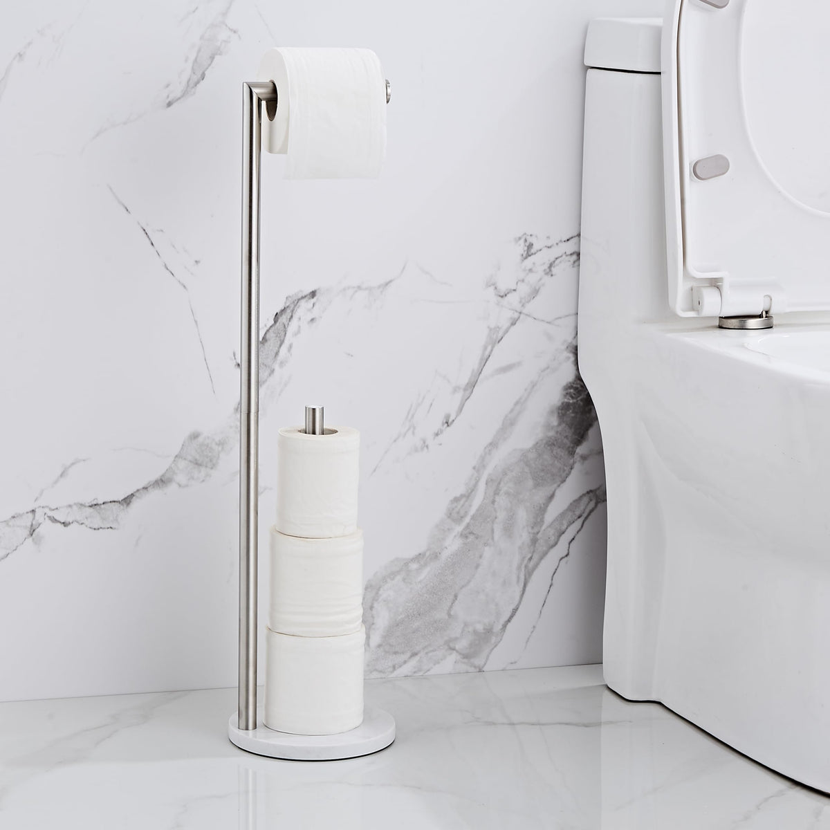 KUUBTH storage compartment keeps extra rolls within easy reach.