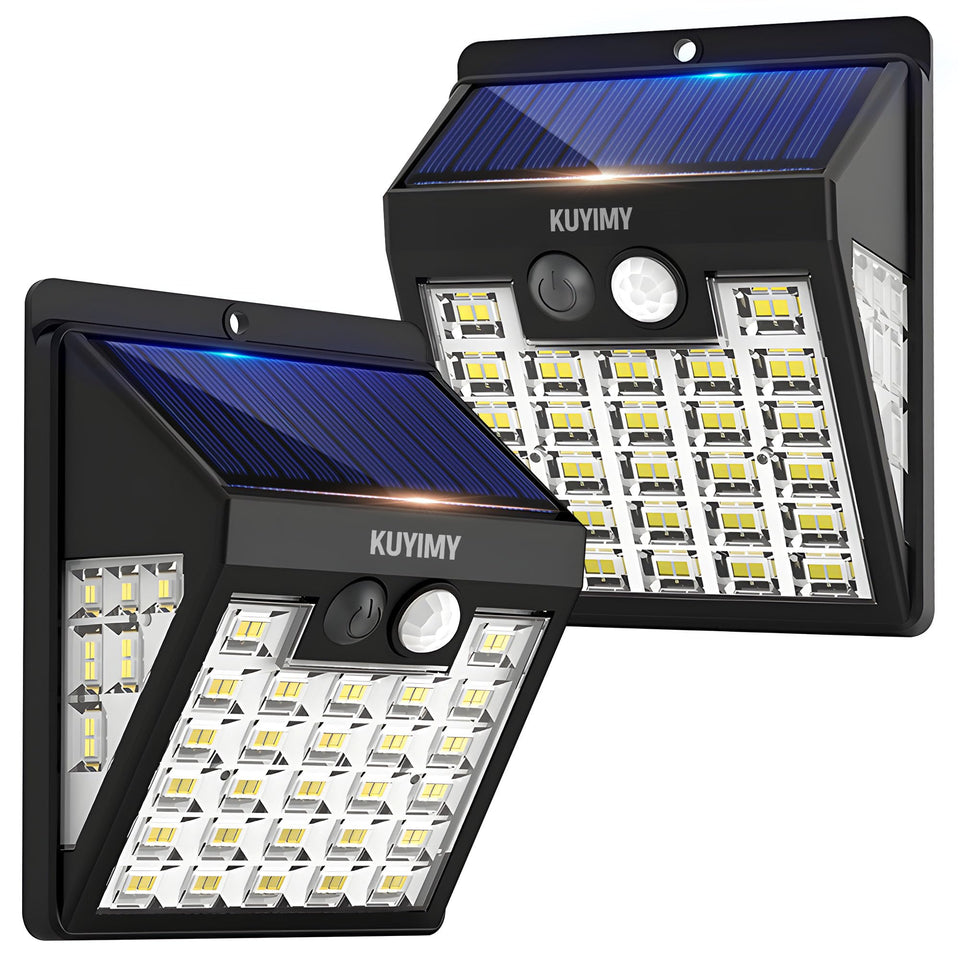 Kuyimy Solar Lights Outdoor front view with 72 LEDs for wide-area lighting.
