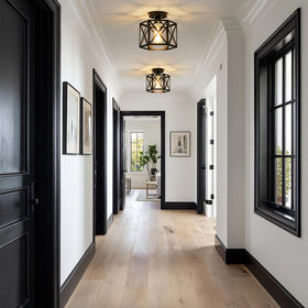 KUZIEG ceiling light hexagonal cage pattern creates decorative ceiling shadows.