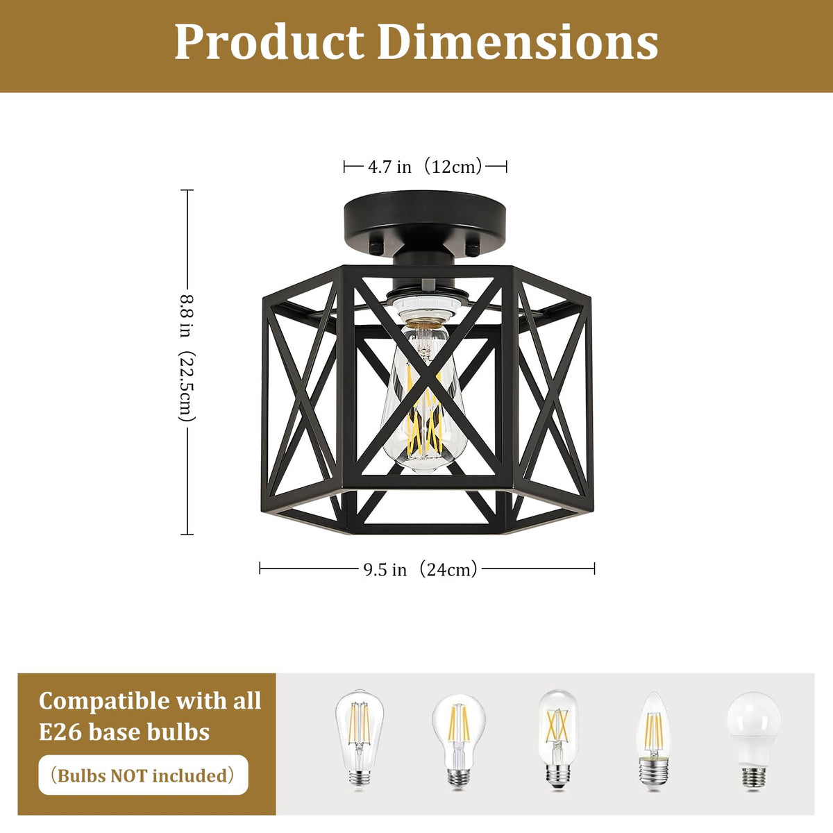 KUZIEG modern farmhouse semi-flush matte black finish adds bold contrast to spaces.
