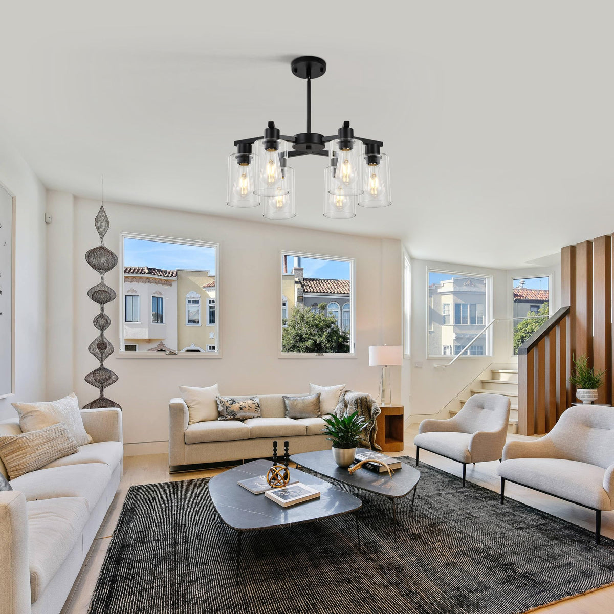 Kvaeavn adjustable height design fits ceilings and balances space.
