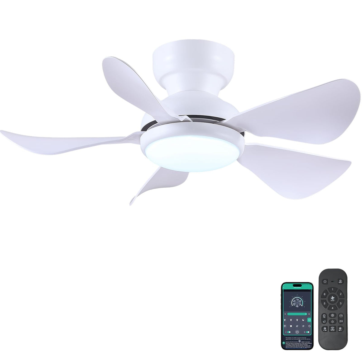 Kviflon 32-inch modern ceiling fan with light — compact flush-mount for low ceilings.