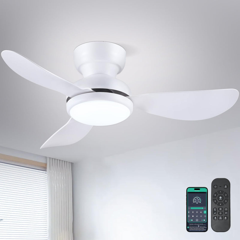 Kviflon 36-inch ceiling fan with lights in white, ideal for bedrooms with remote control.