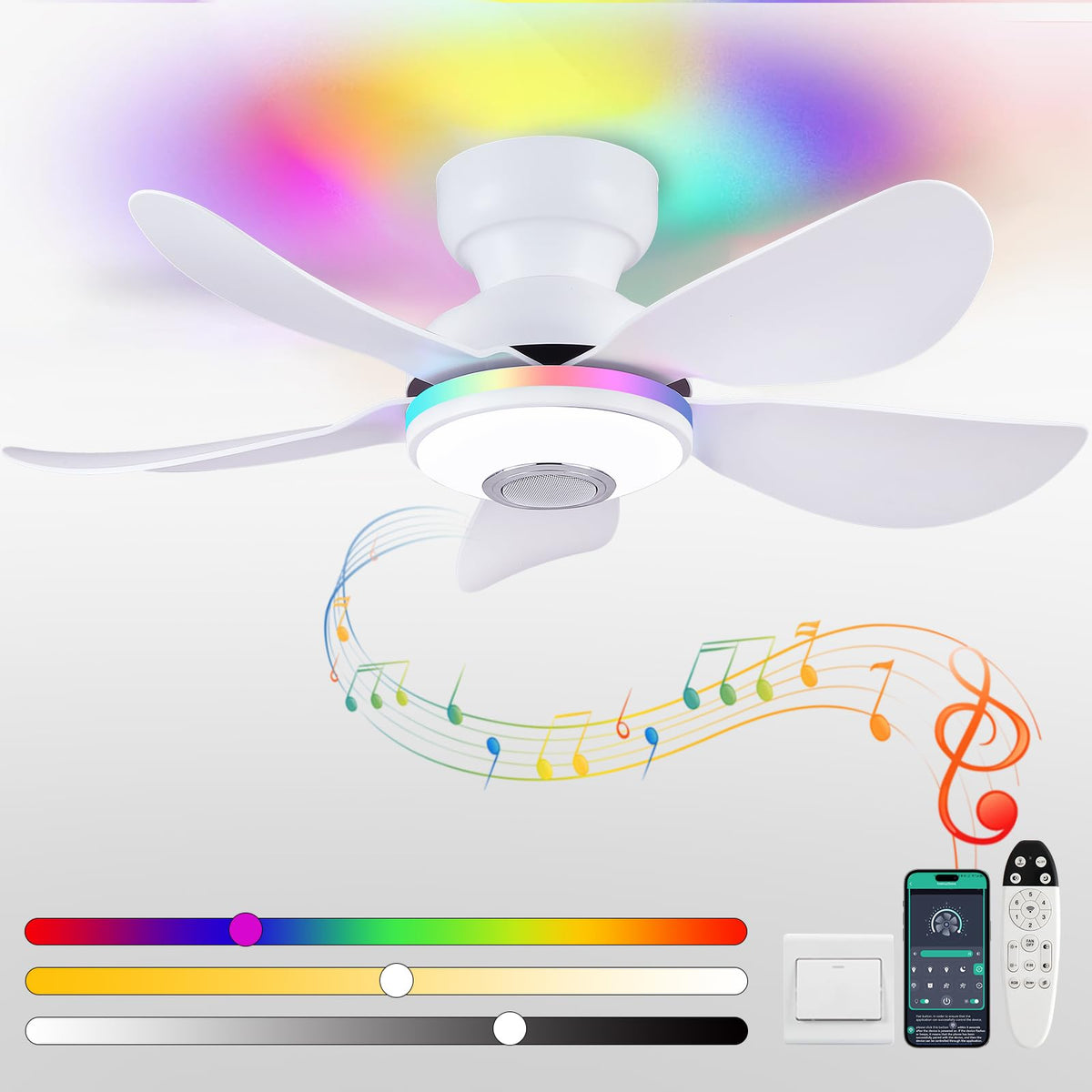 Kviflon 36-inch white ceiling fan with light provides even illumination for living spaces.