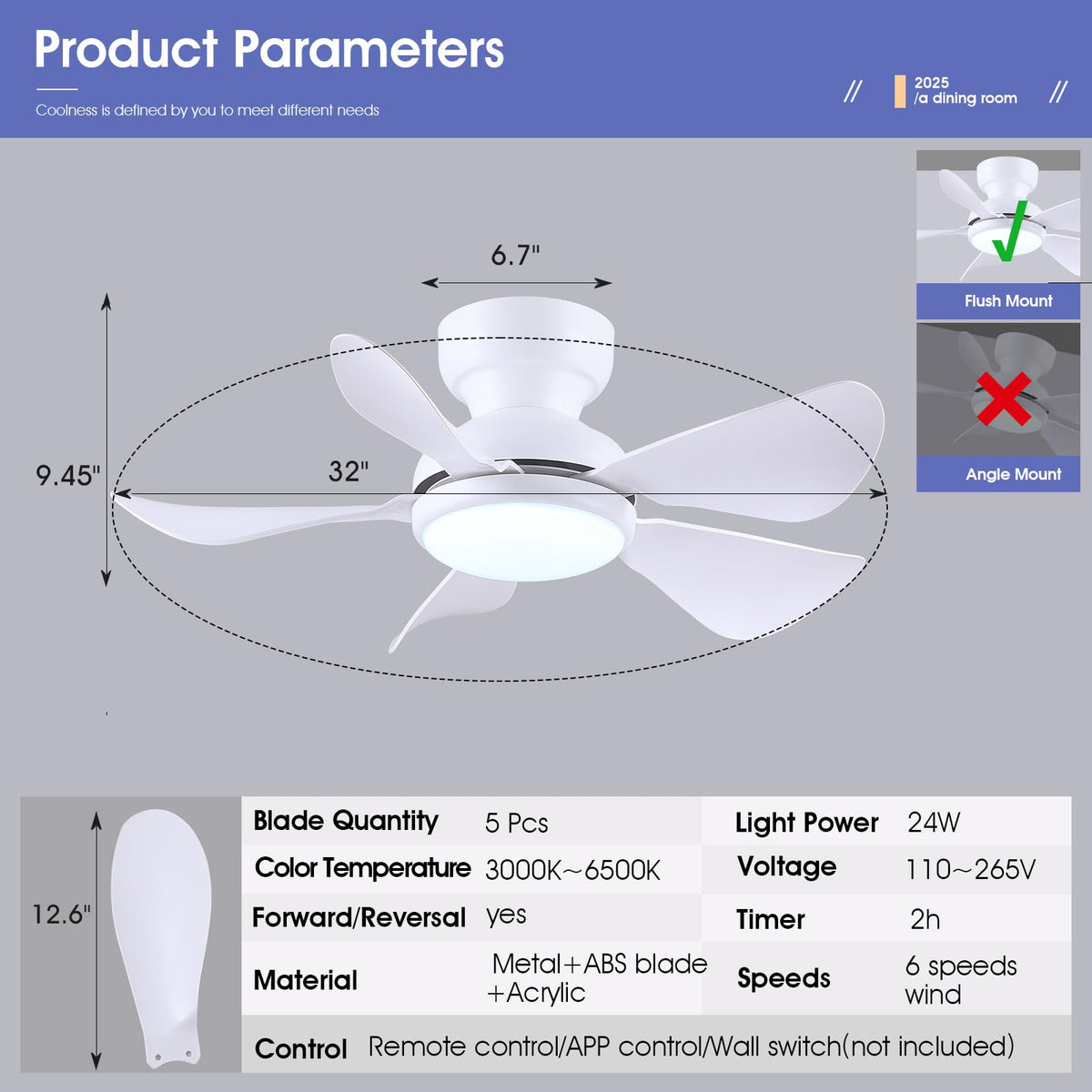 Kviflon remote and app control for easy speed and light adjustments.