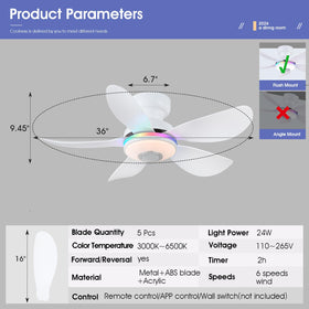 Kviflon smart app and remote control simplify adjusting speed and lighting from anywhere.