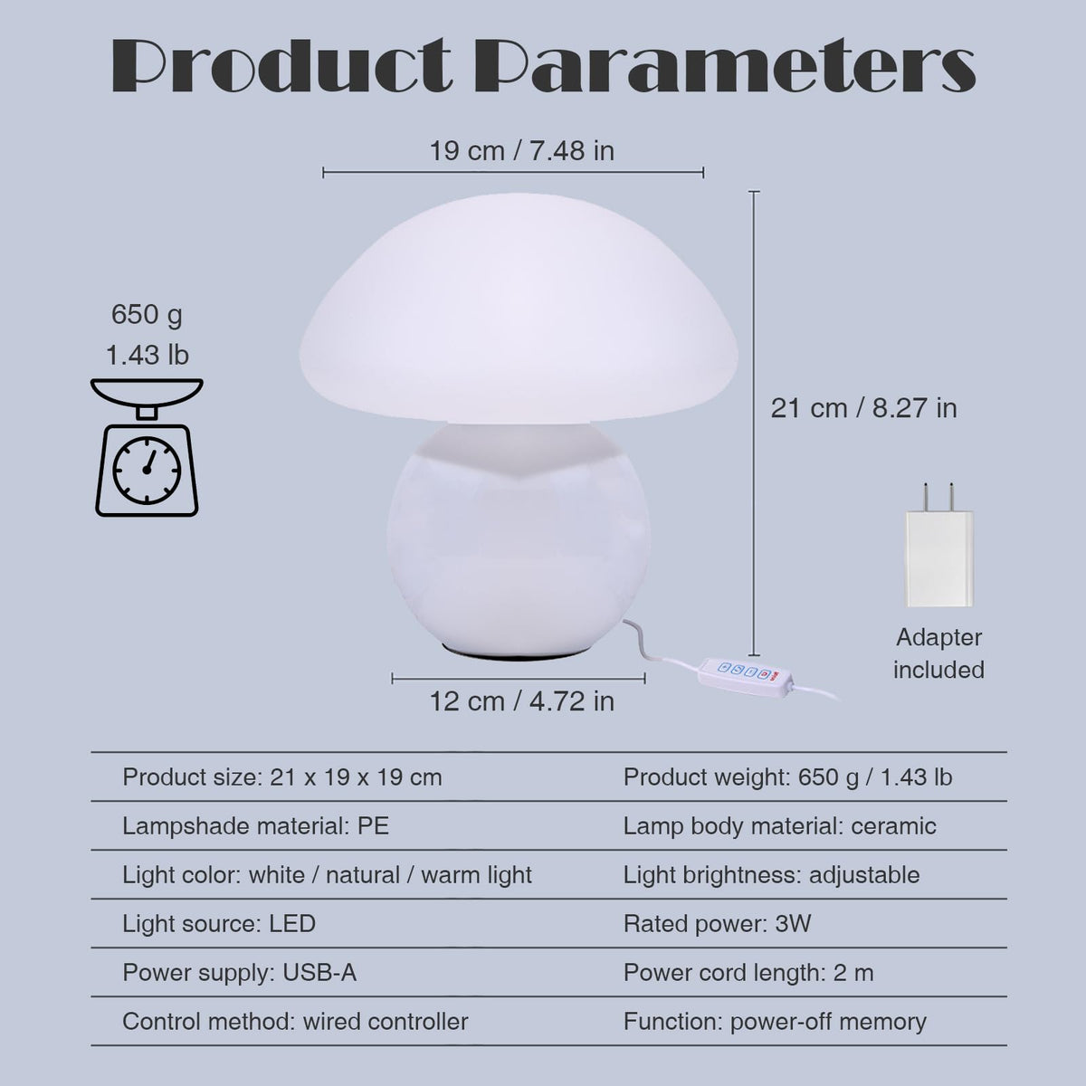 kvppvt mushroom lamp 3W LED offers energy-saving lighting with long life.