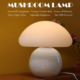 kvppvt mushroom lamp with ceramic base provides sturdy, elegant desk lighting.