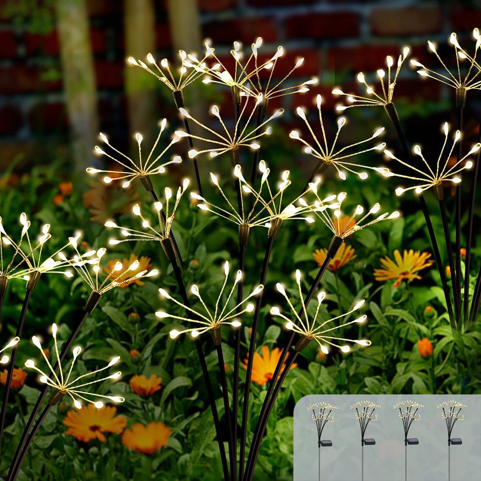 Kwaiffeo solar garden light twinkling fireworks in front view for enchanting evenings.