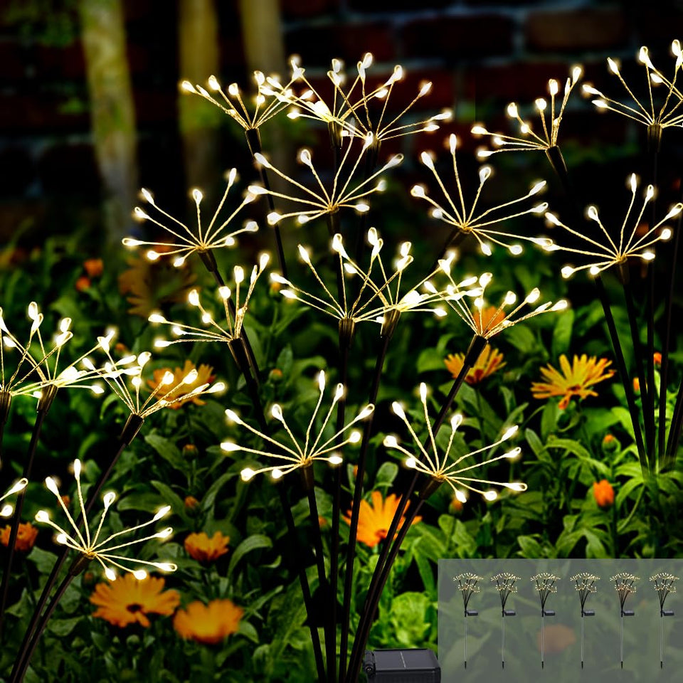 Kwaiffeo solar garden lights with fireworks 360 LEDs illuminate your yard beautifully.