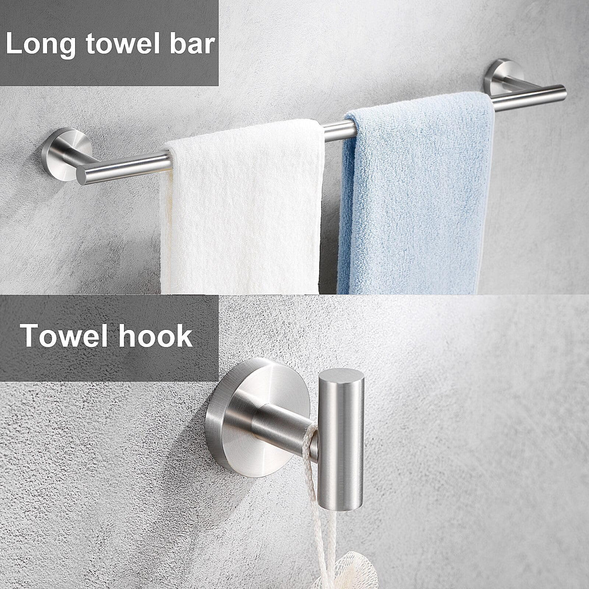 Kwanicas brushed-nickel toilet paper holder keeps essentials within easy reach.