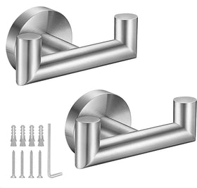 Kwanicas brushed nickel towel hook ready for wall mounting.