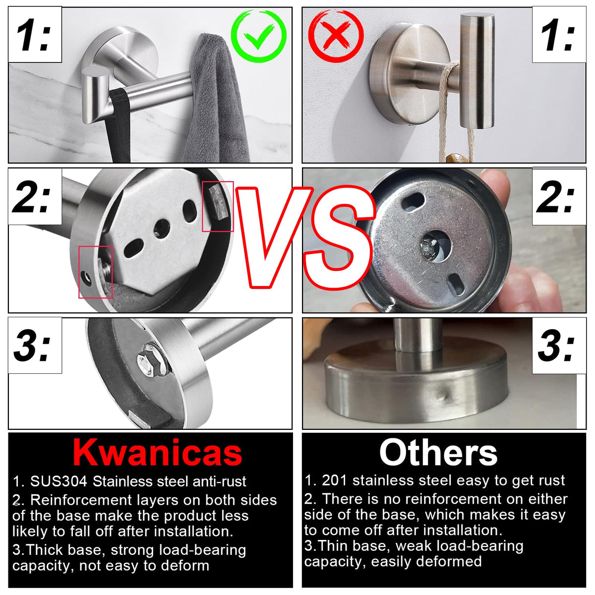 Kwanicas heavy-duty towel and coat hook for daily use.