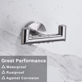 Kwanicas modern brushed nickel wall-mount hook complements décor.