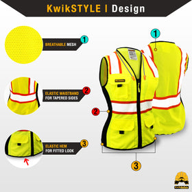 KwikSafety vest with reflective tape for enhanced night visibility and safety.