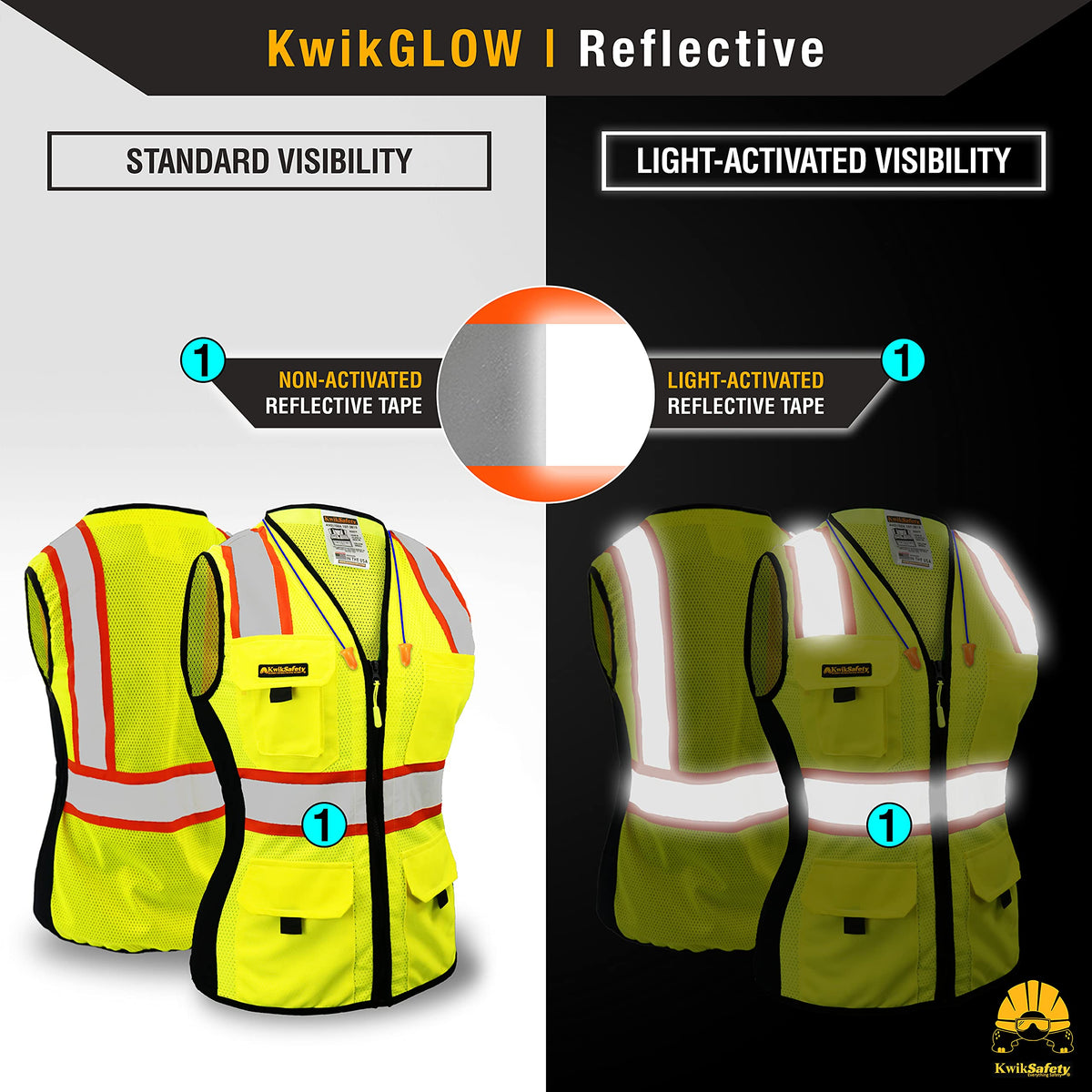 KwikSafety vest with two-tone trim adds style and enhances visibility.