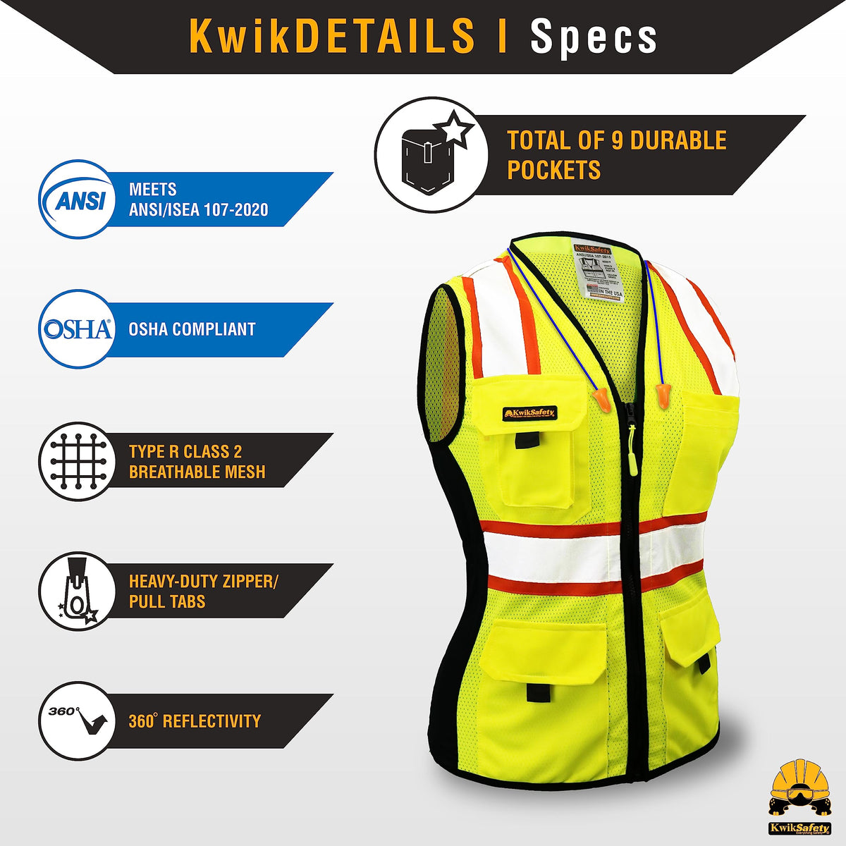 KwikSafety FIRST LADY vest pocket layout for 9 compartments and quick access.