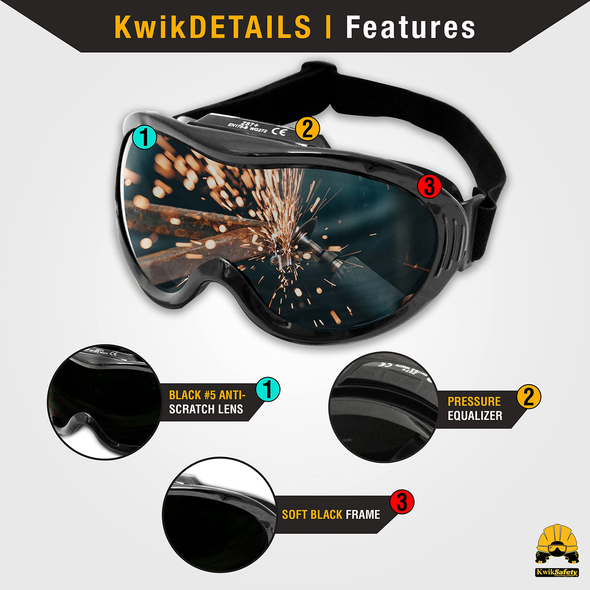 KwikSafety PIT VIPER welding goggles with adjustable strap ensure secure, comfortable fit