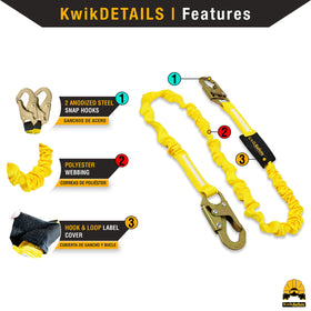 RATTLER 6ft safety lanyard in bright yellow for overhead work