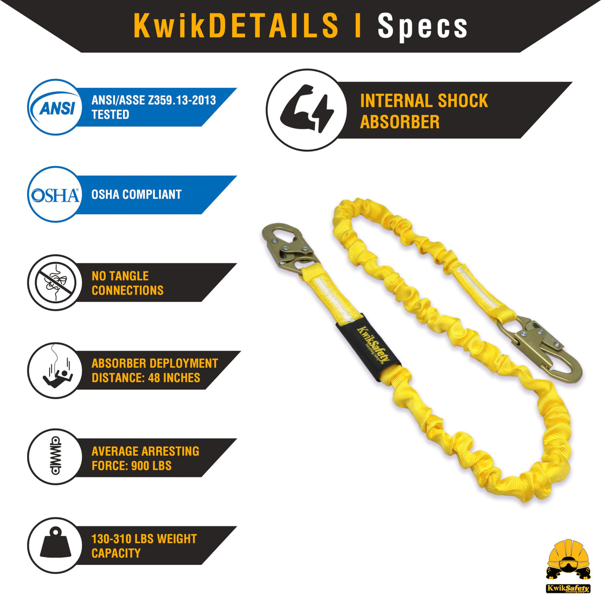 KwikSafety RATTLER two self-locking snap hooks provide secure connections
