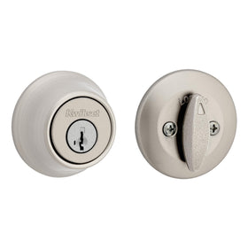 Kwikset 660 exterior keyed deadbolt on front door for secure entry.