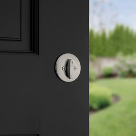 Kwikset 660 interior thumb turn provides easy locking from inside.