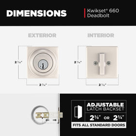 Kwikset 660 adjustable latch for standard doors, reliable alignment.