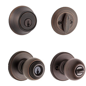 Kwikset Polo lockset front view in Venetian Bronze finish for exterior entry.