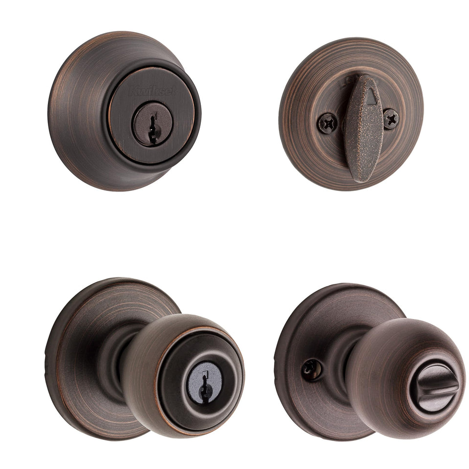 Kwikset Polo lockset front view in Venetian Bronze finish for exterior entry.