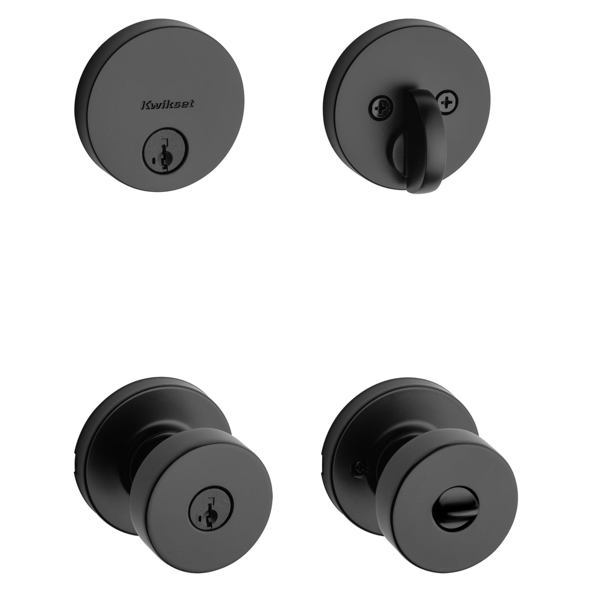 Kwikset 991 Pismo keyed entry knob in matte black finish enhances curb appeal and security