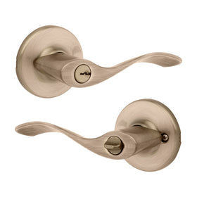 Kwikset Balboa entry lever in antique brass for secure front-door access
