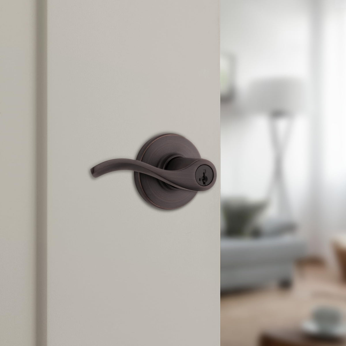  Kwikset Balboa exterior keyed lever on a residential door.