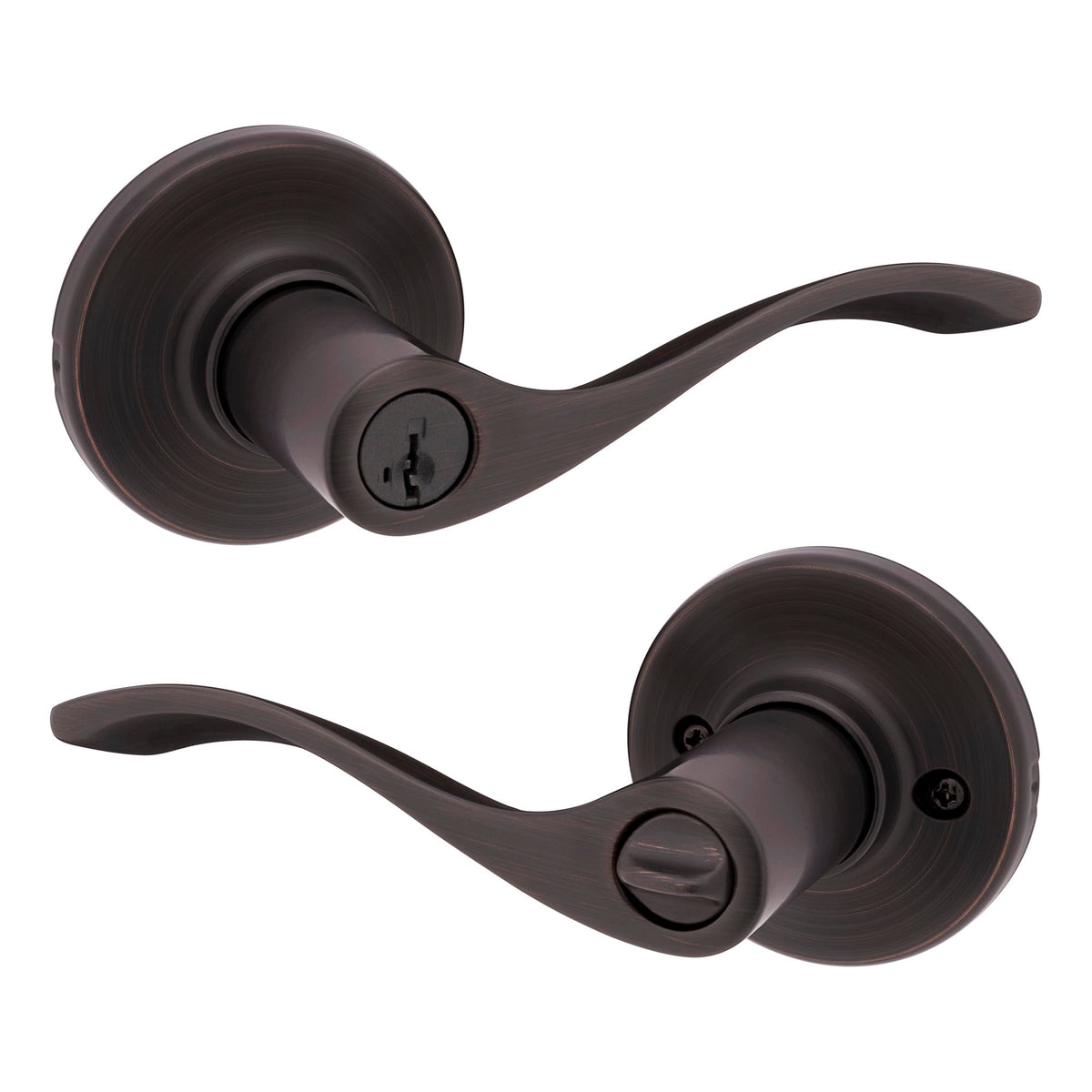  Kwikset Balboa front-entry lever with lock for secure entry.