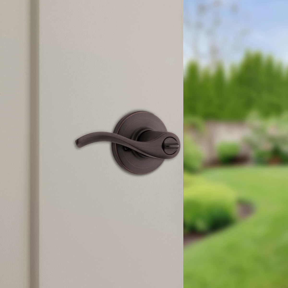  Kwikset Balboa inside thumb-turn lever for quick inside locking.