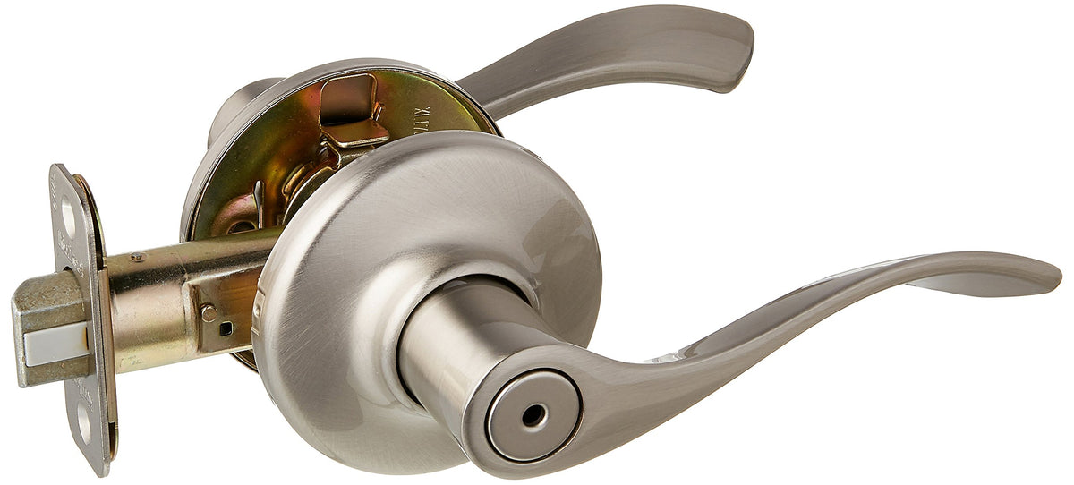 Kwikset Balboa interior privacy lever in Satin Nickel for bedroom or bathroom doors.