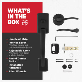 Kwikset Brentford matte black finish adds contemporary style.