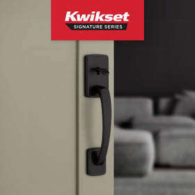 Sedona interior reversible lever on Kwikset Brentford offers flexible installation.