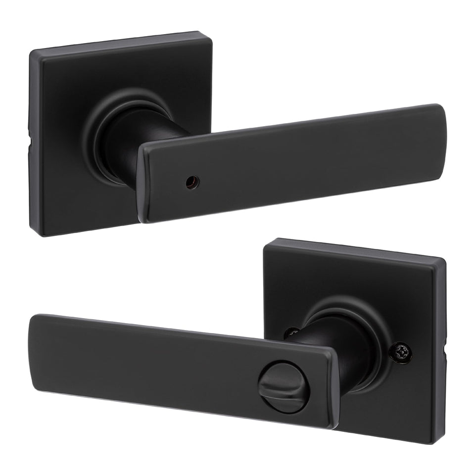 Kwikset Breton privacy lever close-up for bedroom privacy.