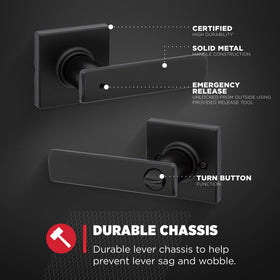 Kwikset Breton door handle on wood door demonstrates standard fit.